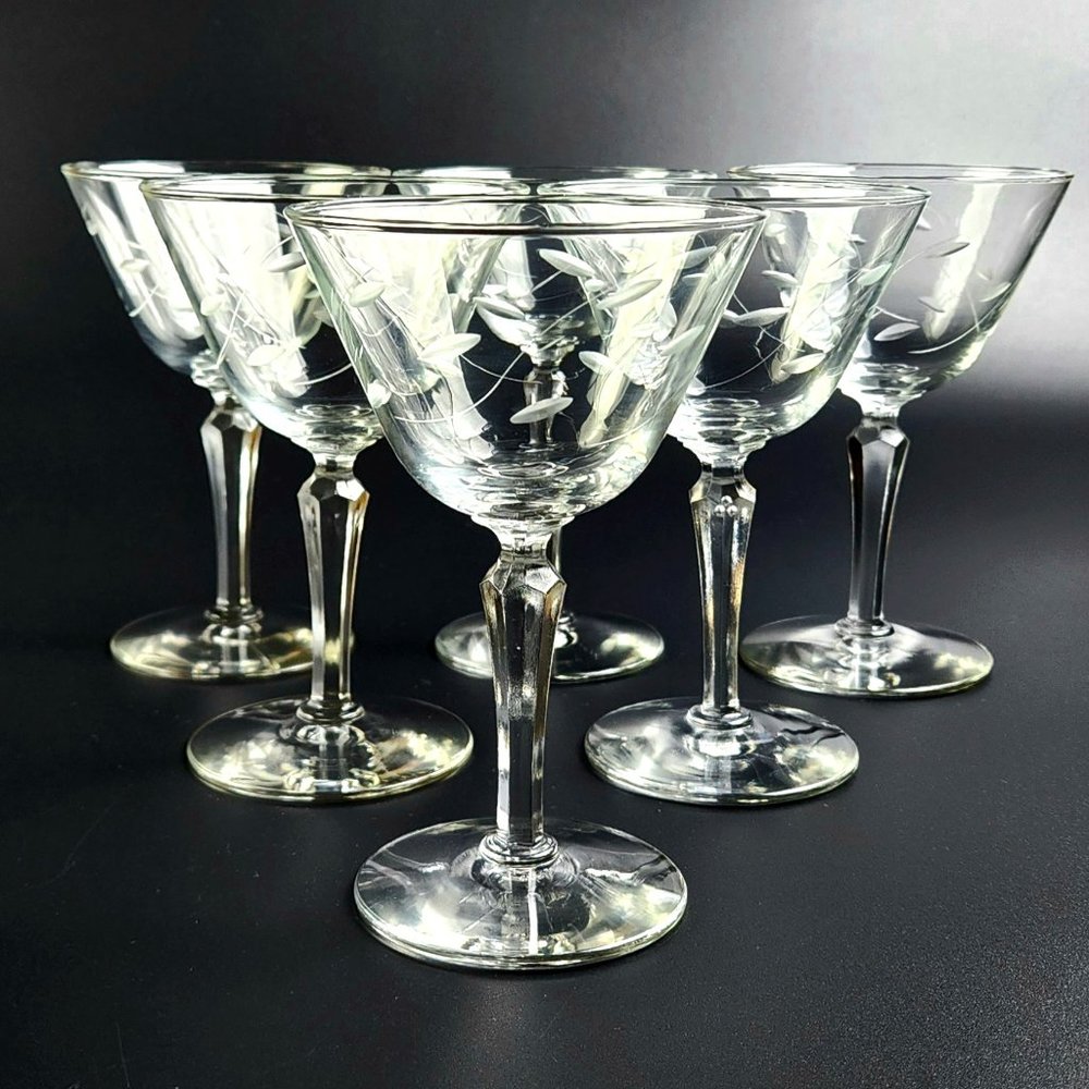 Vintage- Set of 6 - 6" - Champagne/Tall Sherbet Windswept -LIBBEY GLASS COMPANY